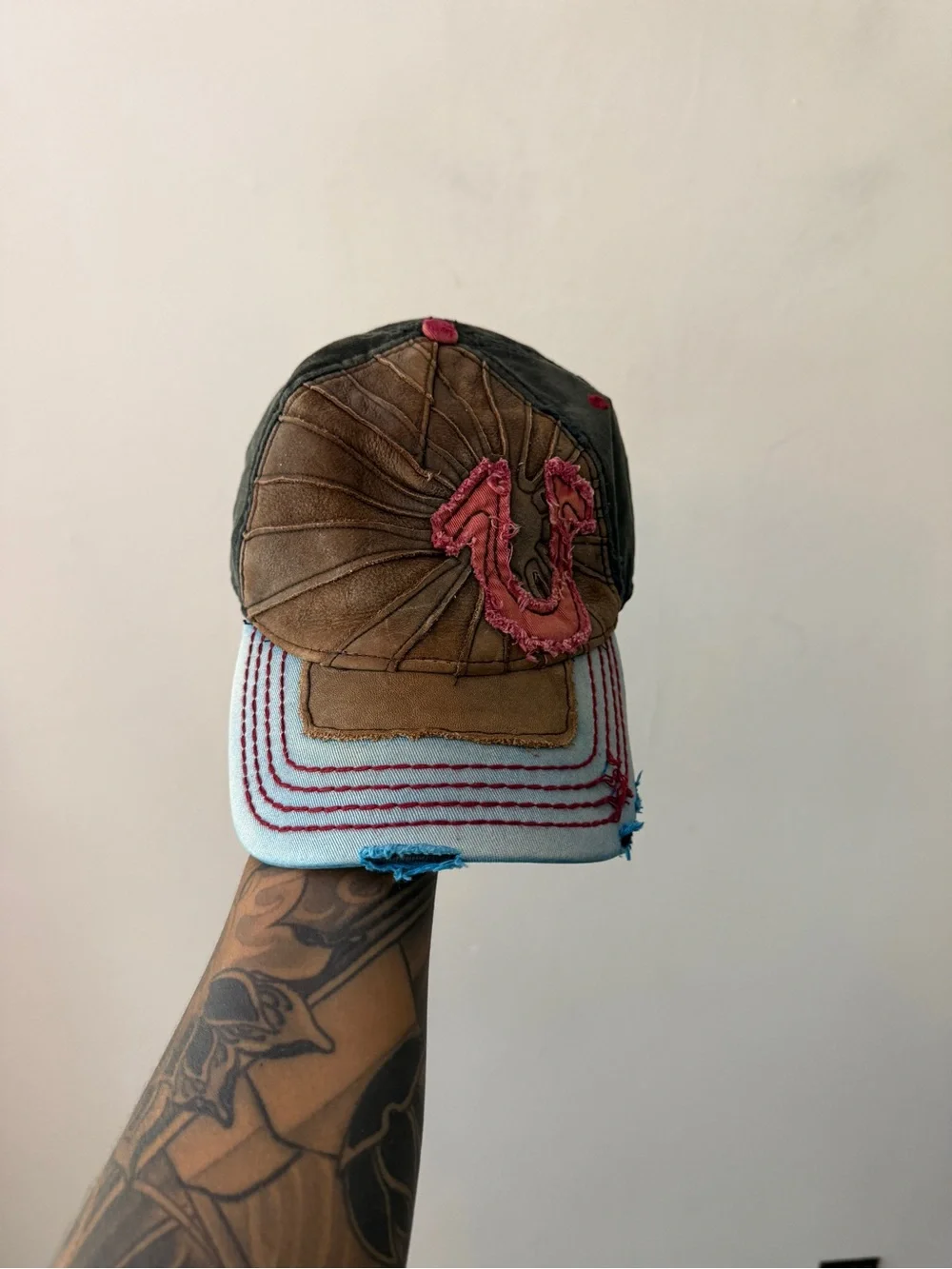 RARE Y2K vintage True Religion leather distressed baseball cap hat